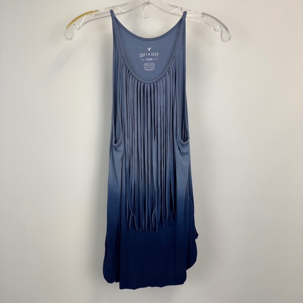 American Eagle Soft & Sexy Blue Ombre Fringe Tank Top XS